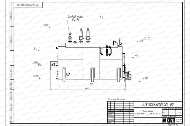Чертеж угольного парового котла 1.2 т 170 С